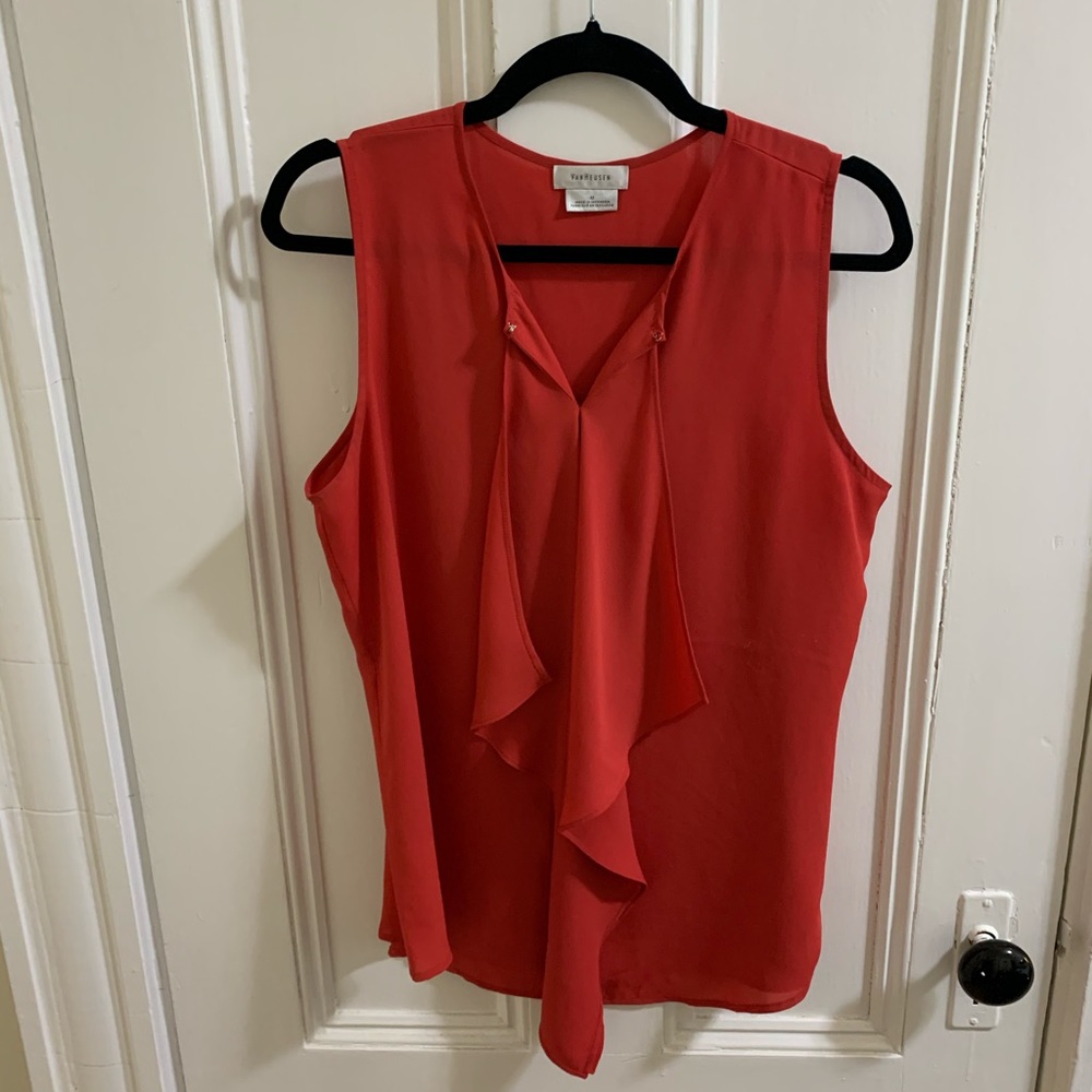 Van Heusen Red/Pink/Coral Tank with Cascading Neck Detail, Size Medium